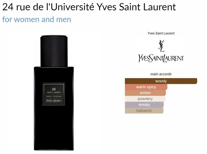 24 rue de l'Université Yves Saint Laurent for women and men Decant Samples - Vytrix