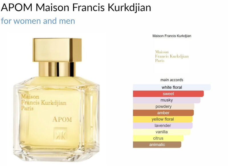 APOM Maison Francis Kurkdjian for women and men Decant Samples - Vytrix