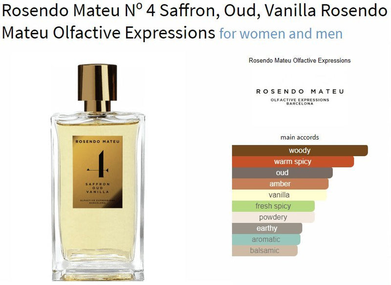 Rosendo Mateu Nº 4 Saffron, Oud, Vanilla Rosendo Mateu Olfactive Expressions for women and men Decant Samples - Vytrix