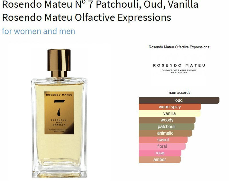 Rosendo Mateu Nº 7 Patchouli, Oud, Vanilla Rosendo Mateu Olfactive Expressions for women and men Decant Samples - Vytrix