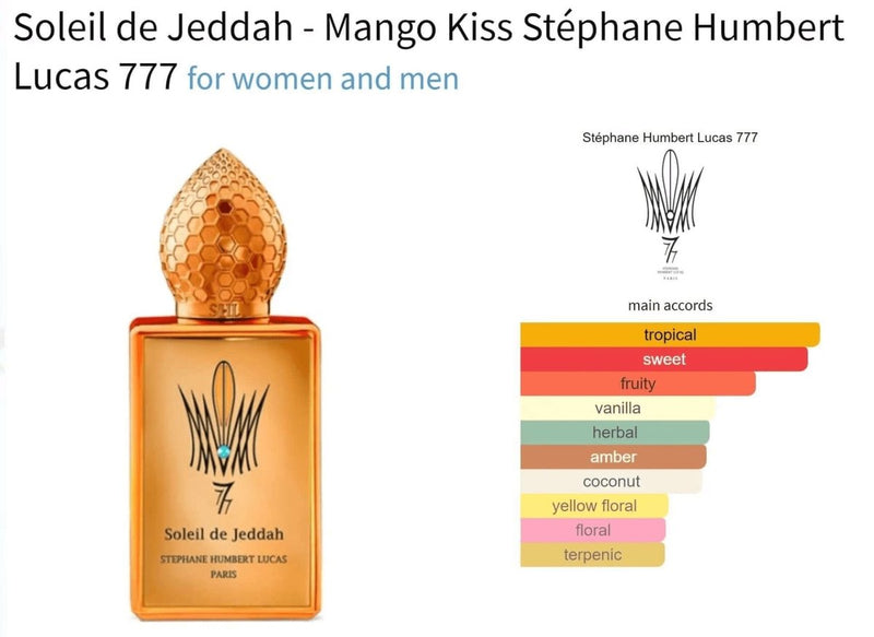 Soleil de Jeddah - Mango Kiss Stéphane Humbert Lucas 777 for women and men Decant Fragrance Samples - Vytrix